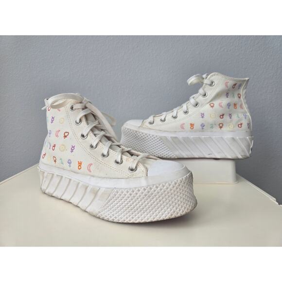 Converse Hi‑Top Platform Astrological Crystal Energy White Canvas Women’s US 8.5 - Picture 2 of 8